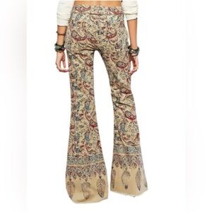 FREE PEOPLE Vintage New Delhi Tan corduroy Boho Paisley Flare Pants 27